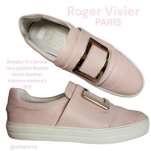 Roger Vivier Leather Sneaky Viv golden buckle rare blush pink slip on shoes 7.5